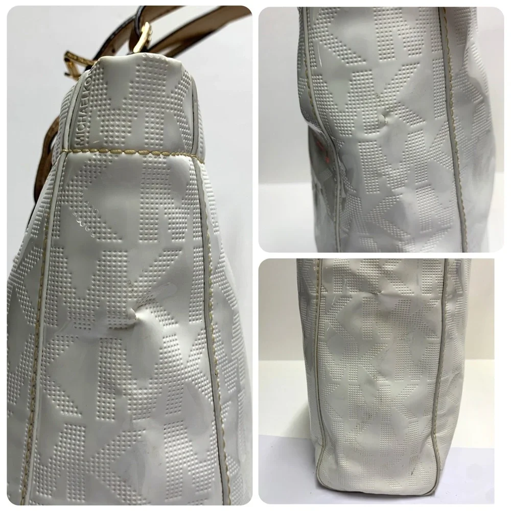 Michael Kors White Patent Tote Bag | MK Monogram Logo | Shoulder Purse